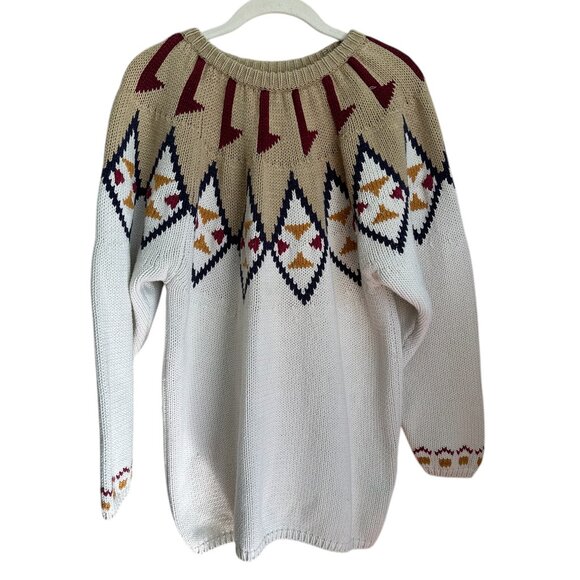 Batya vintage cotton knit crew neck sweater Aztec Southwest Fair Isle size L - Picture 1 of 6
